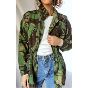 Ambiance Camo Hooded Utility Jacket – Drawstring Waist, Button Front~Small